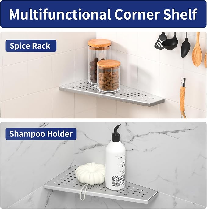 Corner Shower Shelf, 304 Stainless Steel Grid Design Recessed Bathroom Shelf - Image 6