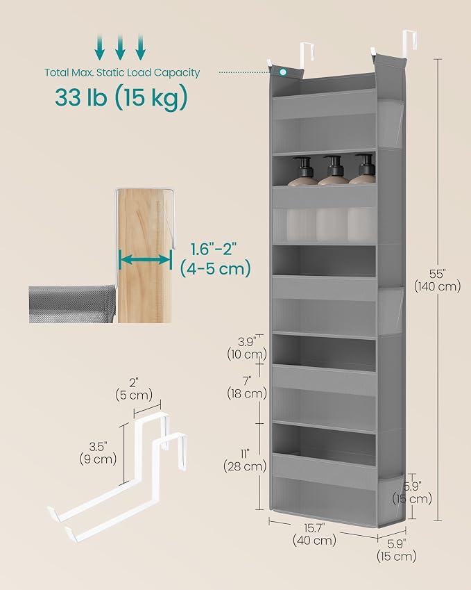 SONGMICS Over The Door Organizers, 5-Tier Fabric Storage, Transparent Nylon Mesh - Image 5
