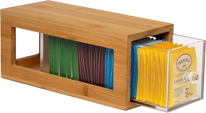 Bamboo and Acrylic Drawer Tea Bag Holder- Durable & Elegant Tea Bag Storage by Unknown