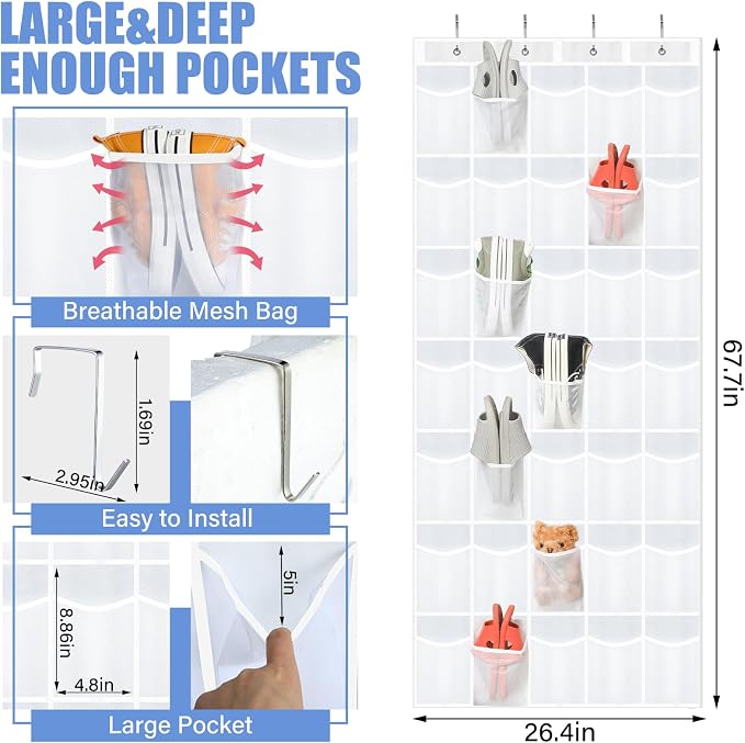 Windyun 2 Pcs 70 Large over The Door Shoe Organizer Hanging Shoe Rack - Image 2