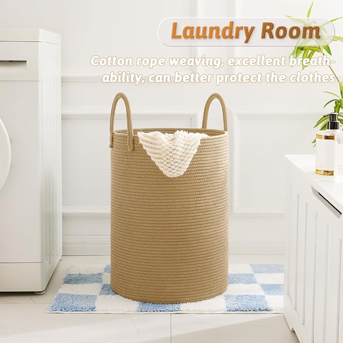 Laundry Basket, Woven Cotton Rope Laundry Hamper, 40L - Image 5