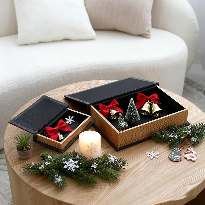 Modern Linen and Wood Decorative Faux Book Boxes Set of 3-13" - Image 9