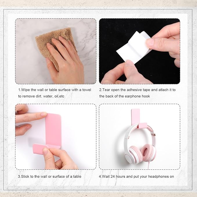 Weewooday 4 Pieces Headphone Hanger Holder Desk Adhesive Headphone Hook Wall - Image 3