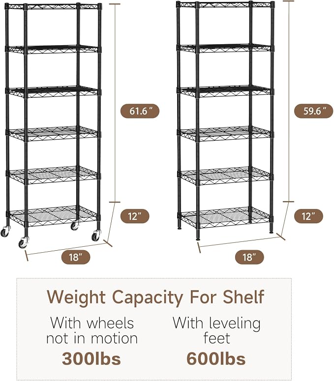Small 6 Tier Shelves Storage Wire Shelving Unit Metal Shelf Adjustable - Image 3
