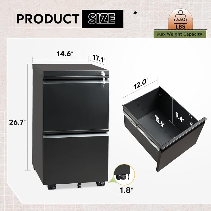 DEVAISE 2 Drawer Metal File Cabinet, Fully Assembled, Under Desk, Fits - Image 3
