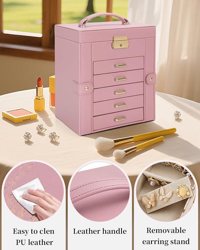TORIBIO Large Jewelry Box for Women, Leather Jewelry Organizer - Image 6