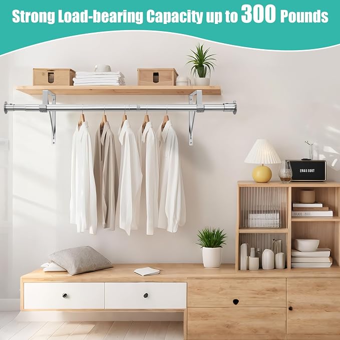 Closet Rod, 16 to 100 Inch Closet Rods Heavy Duty Adjustable Wardrobe Poles - Image 6
