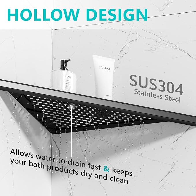 Bathroom Corner Shelf, Recessed 12" Shower Shelf Caddy, SUS304 Stainless Steel - Image 4