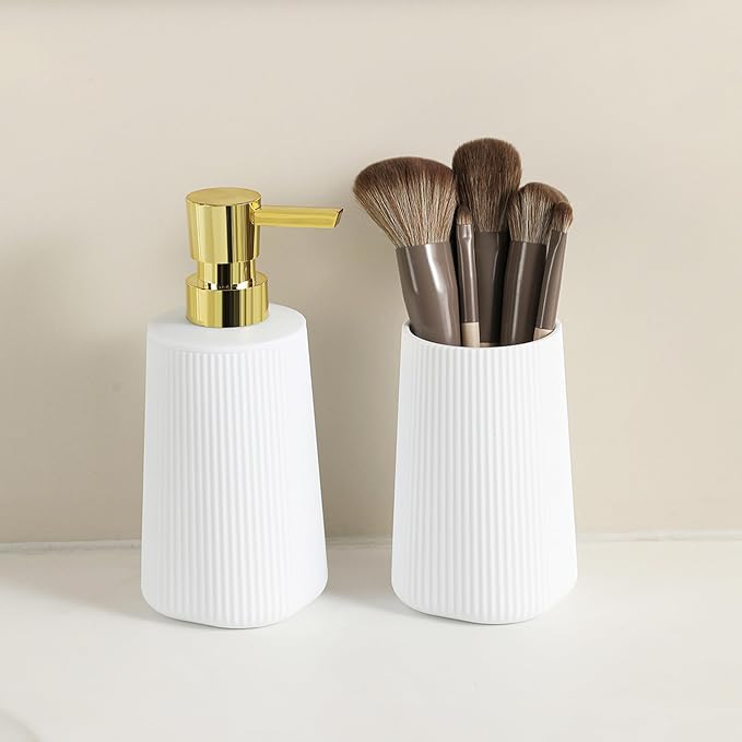 Bathroom Accessories 2 Piece Soap Dispenser and Toothbrush Holder Set Striped - Image 5