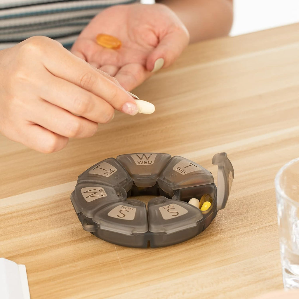 2-Pack Round Weekly Pill Organizer, Soft-Touch Silicone, Travel Pill