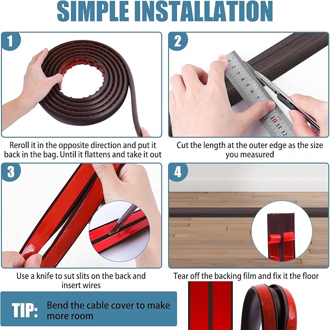 Floor Cord Covers for Wires 10FT Cable Hider Wire Cover Self Adhesive Cord - Image 5