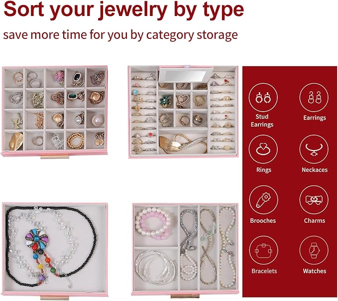 BOOVO Clear Lid Jewelry Box, 4 Layers Jewelry Organizer Large Jewelry Storage - Image 3