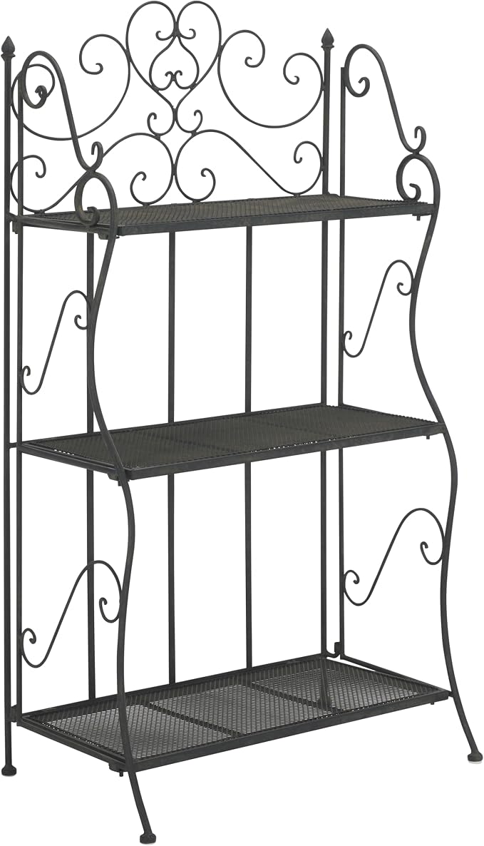 SAFAVIEH Outdoor Collection Torus Victorian Scroll Antique Black 3-Tier Shelf - Image 7