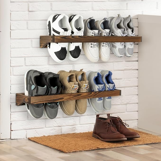 MyGift 30 Inch Rustic Burnt Solid Wood Hanging Shoe Rack, Holds 12 Pairs - Image 4