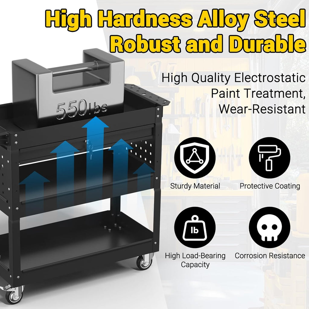 3 Tier Rolling Tool Cart on Wheels, 550 LBS Tool Cart with