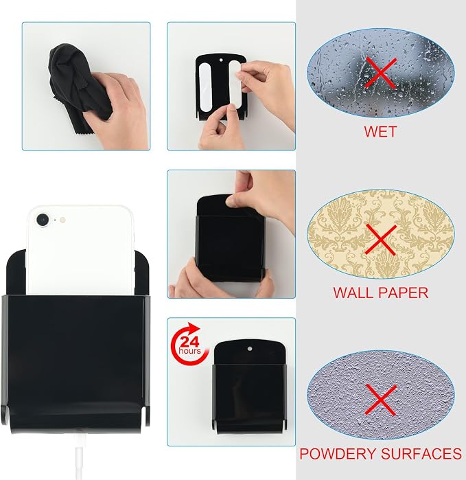 Cosmos Pack of 2 Acrylic Remote Control Holder Adhesive Wall Mount Phone Holder - Image 4