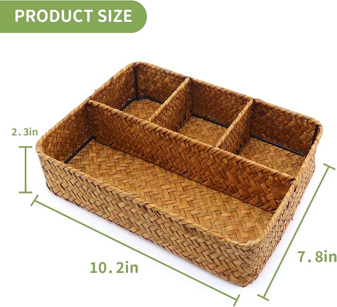 Wicker Baskets 4-Section Tea Bag/Sugar Packet Holder, Seagrass Woven - Image 5