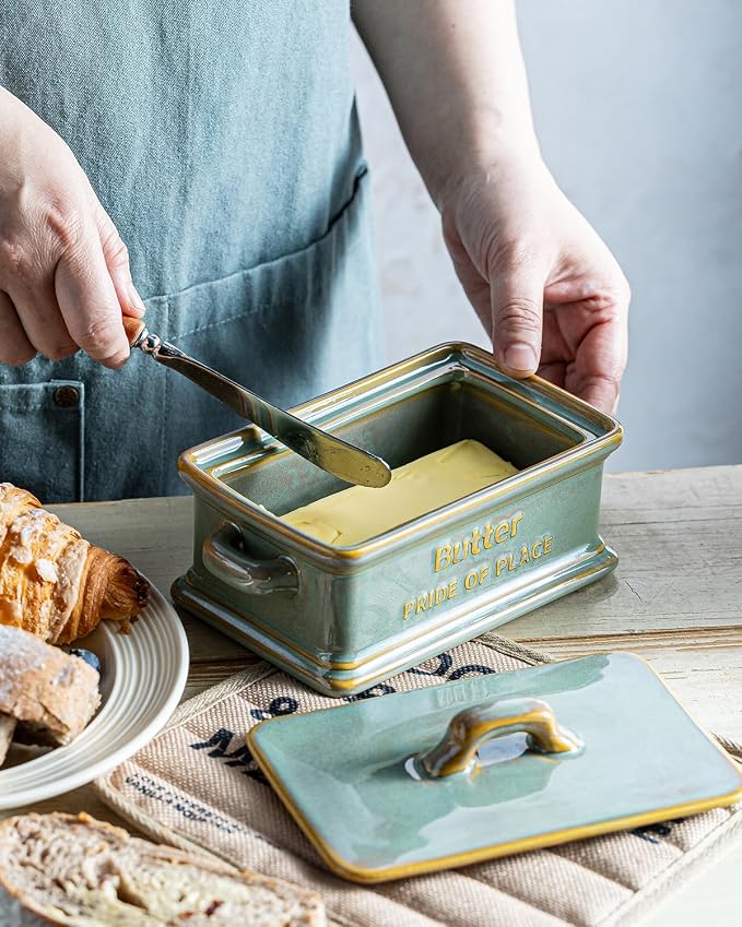 Butter Dish with Lid, Ceramic Butter Holder Container Large Butter Dish - Image 8