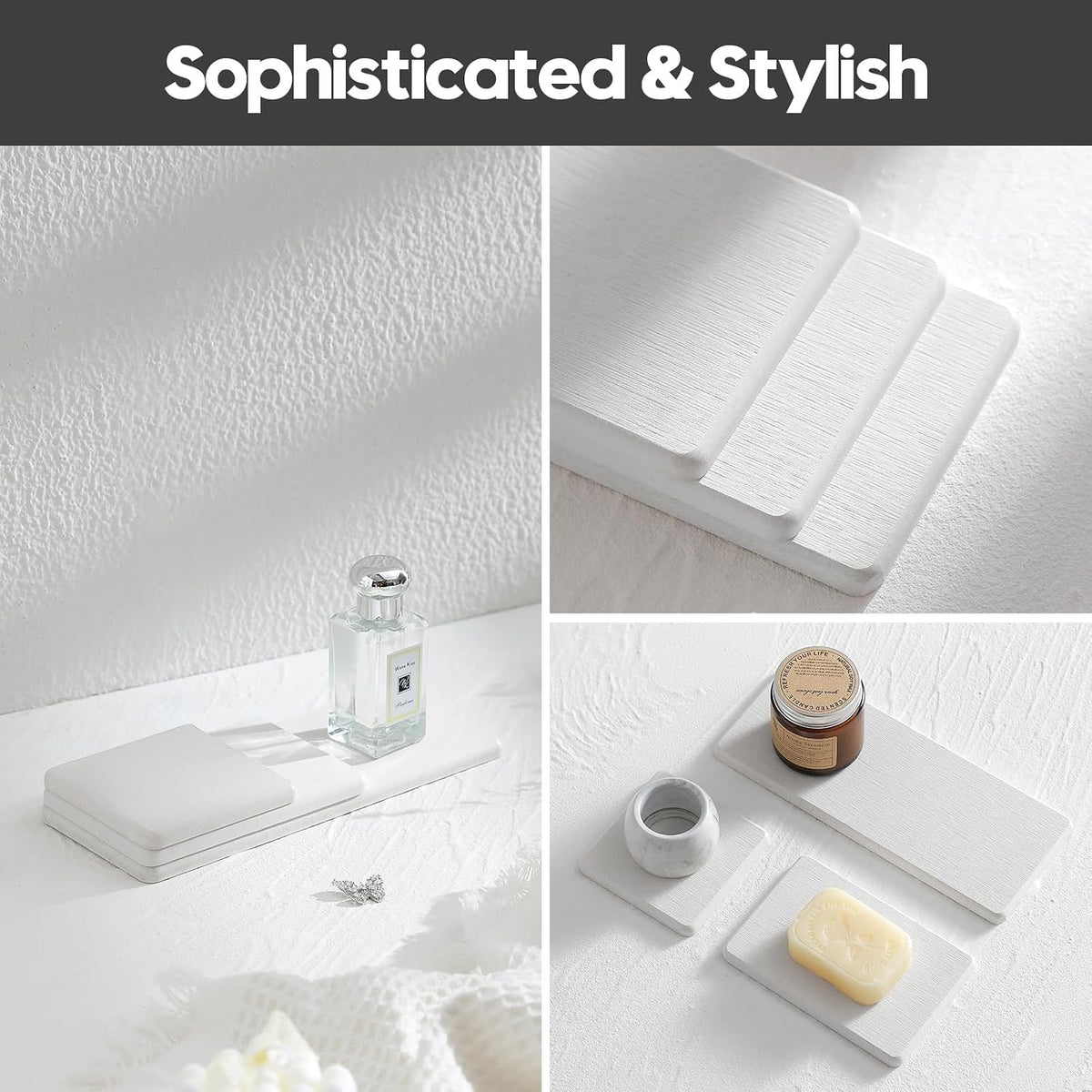 2PCS Beige Bathroom Sink Vanity Trays, Water Absorbing Diatomite Stone
