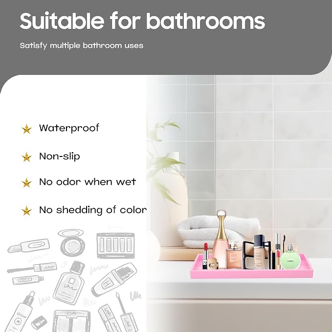 Vanity and Bathroom Tray, 11.8" ABS Countertop Organizer, Waterproof Vanity Tray - Image 2