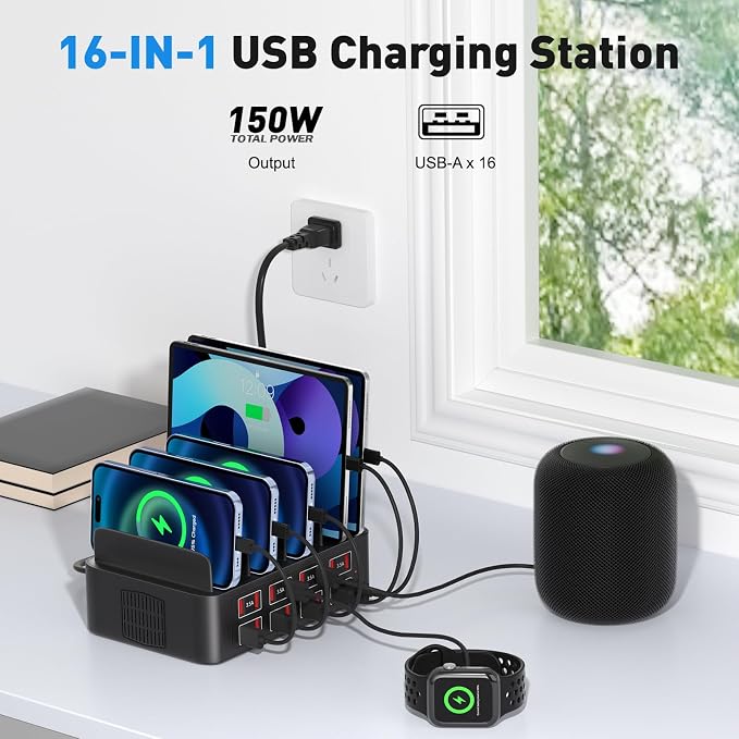 USB Charging Station, 150W 16 Port USB a Charging Station - Image 2