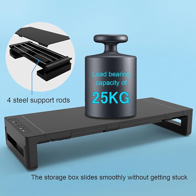 Monitor Stand Riser with 8 in 1 Docking Station Phone Holder Drawer 25KG - Image 5