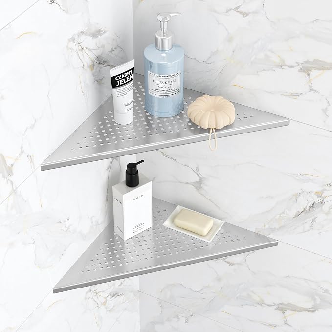 2 Pack Bathroom Corner Shelf, Recessed 12" Corner Shower Shelf, SUS304 by Qeke
