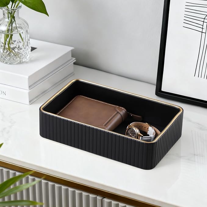 Desk Organizer Tray, PU Leather Valet Tray Nightstand Organizer Cologne Perfume - Image 2