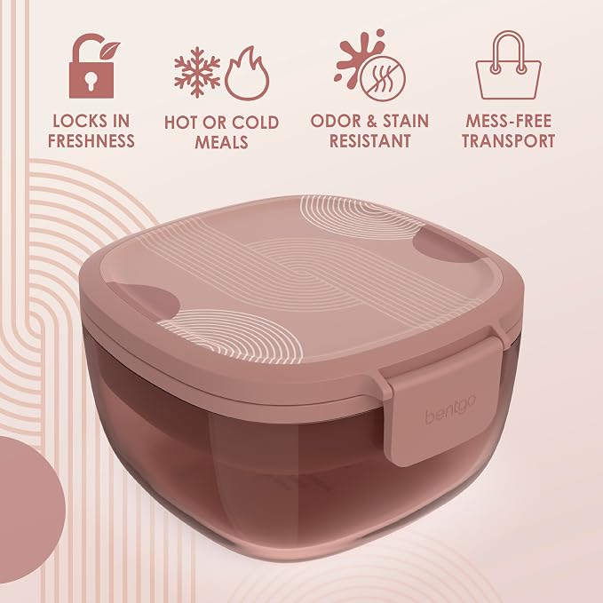 Bentgo Glass Prints All-in-One Salad Container - 61oz Tinted Glass Salad Bowl - Image 3