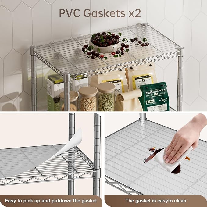 4 Tier Shelves Storage Shelf Wire Closet Bathroom Organizers Metal Pantry - Image 4