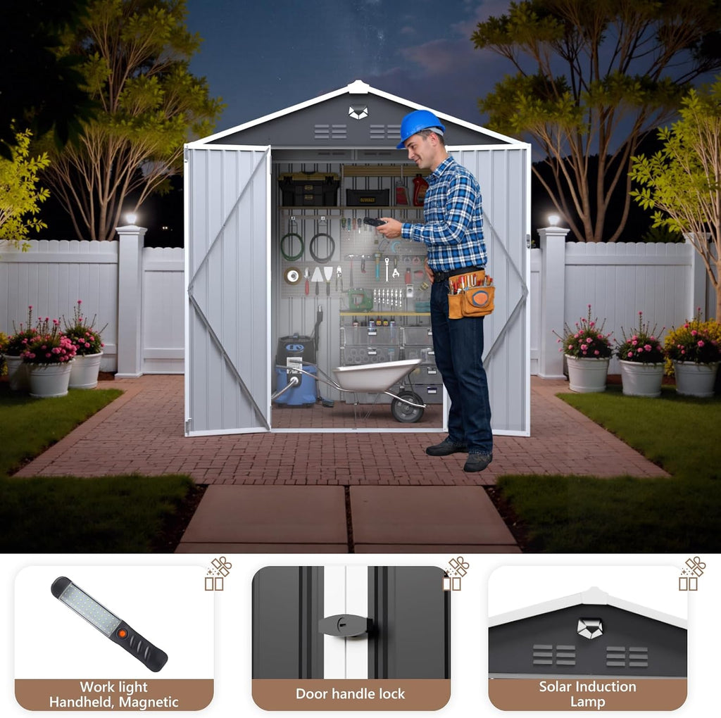 8X6 FT Outdoor Storage Shed, Metal Garden Shed, Storage Tool Sheds