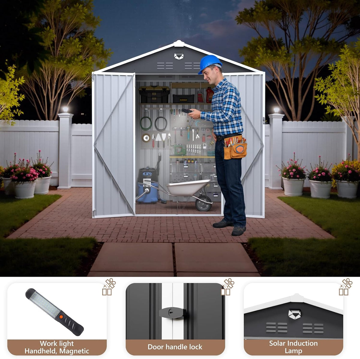 8X6 FT Outdoor Storage Shed, Metal Garden Shed, Storage Tool Sheds