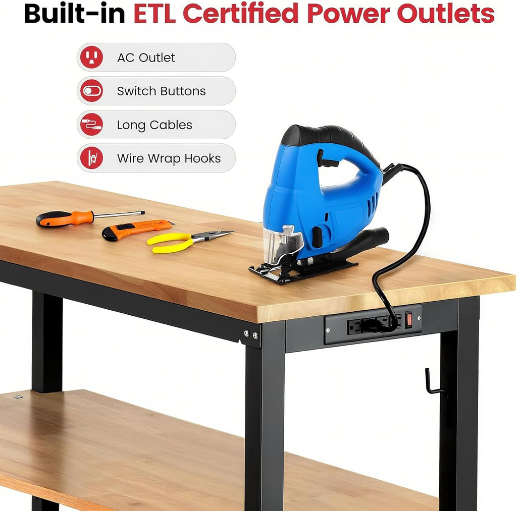 48" Adjustable Workbench with Storage Shelf,Pegboard&Power Outlet