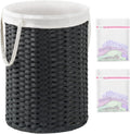 Laundry Basket Round PE Rattan Laundry Hamper, Black (No Lid)