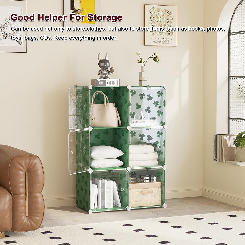 C&AHOME Clover Embossed Storage Organizer with Doors 6-Cube Shelf