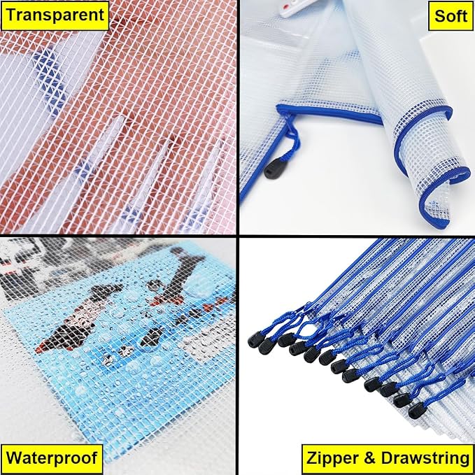 AUSTARK 20 Pcs Zipper File Bags, Plastic Mesh Pouch, Board Game Storage Bag - Image 3