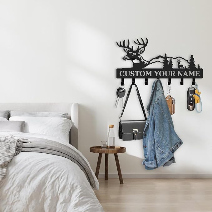 Personalized Key Holder for Wall, Custom Metal Deer Key Hooks - Image 3