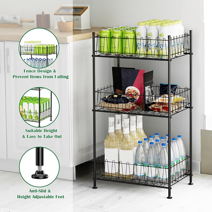 Water Bottle Organizer 3 Tier Water Bottle Holder Storage Rack Metal Drink - Image 4