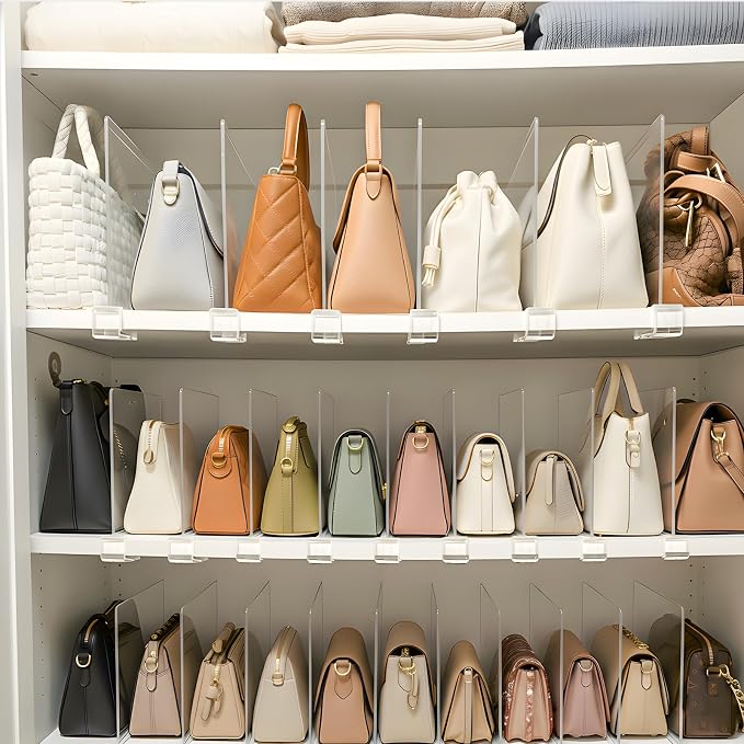 Purse Organizer for Closet Shelf Dividers: 16-Pack Adjustable Clear Acrylic Bag - Image 6
