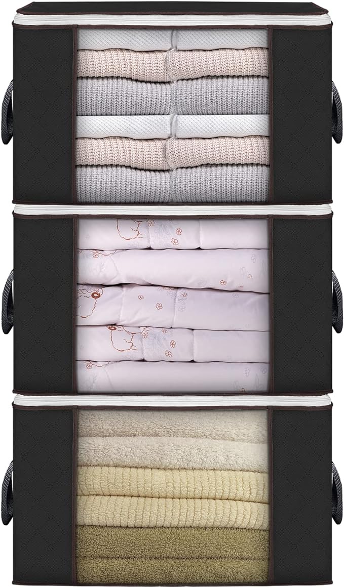 Large Storage Bags, 3 Pack Clothes Storage Bins Foldable Closet Organizers by BuddingJoy-BuildaJoyfulLifeforYou