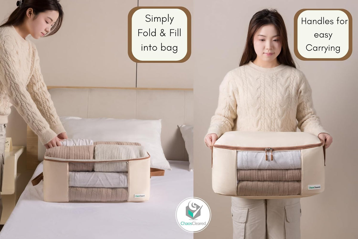 2 Pack Canvas Storage Bags Designer Organizer for Clothing - Clothes