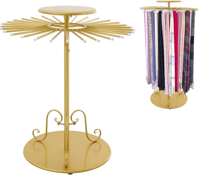 52.8in-Gold Retail Display Tie Scarf Rack, Belt Hanger Tie Rack, 360° Rotation by kunghei