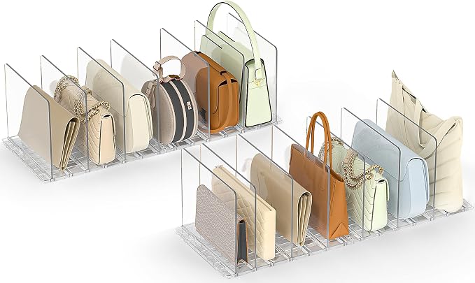 Bag & Purse Organizer for Closet: Adjustable Clear Handbag Storage Shelf by SortNStore