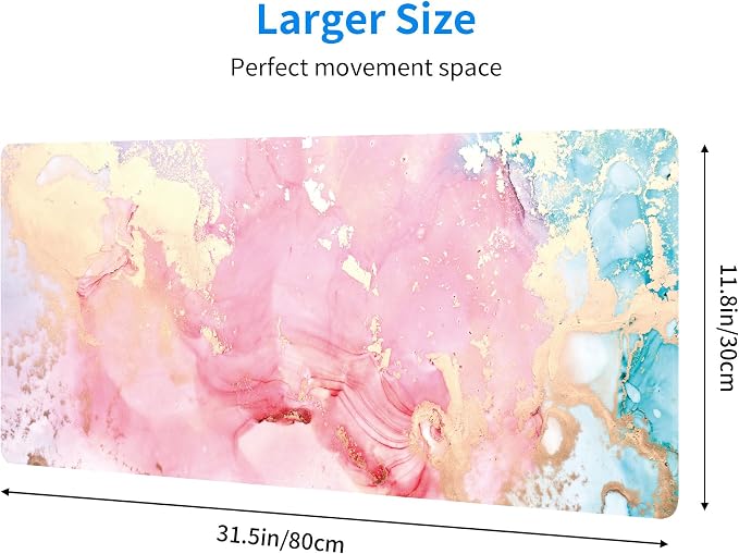 Cute Pink Marble Large Mouse Pad, Gaming Keyboard Desk Pad, Extended Mouse Mat - Image 3