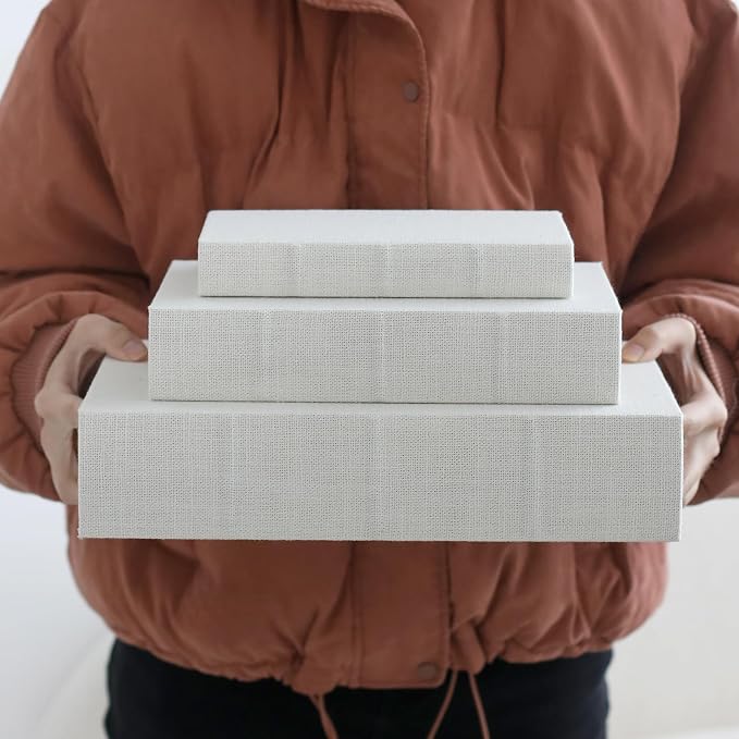 Modern Linen and Wood Decorative Faux Book Boxes Set of 3-13" - Image 8