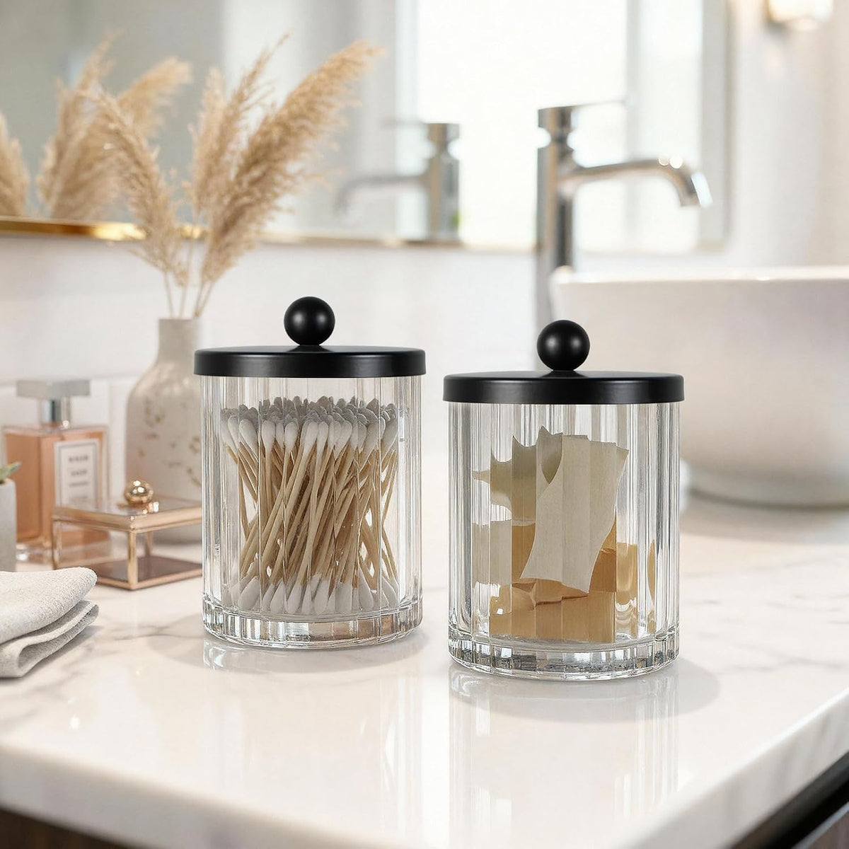 Amolliar Qtip Holder Dispenser, Clear Glass Apothecary Jars