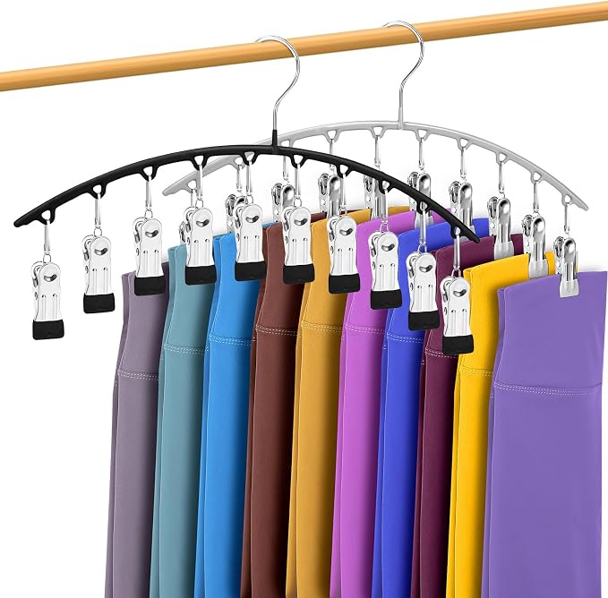 Legging Organizer for Closet, Metal Yoga Pants Hangers 2 Pack w/10 Clips Holds by InPoTo