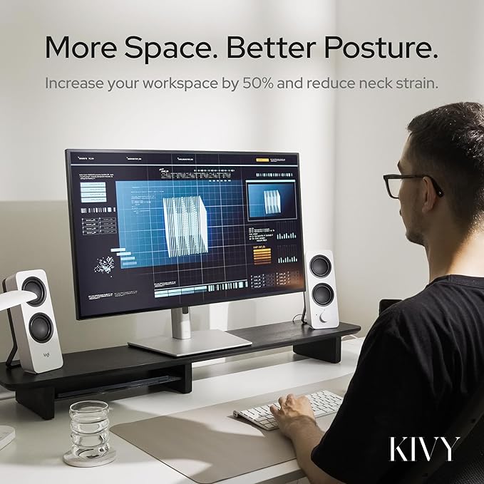 KIVY Dual Monitor Riser With Integrated Metal Shelf - Image 3