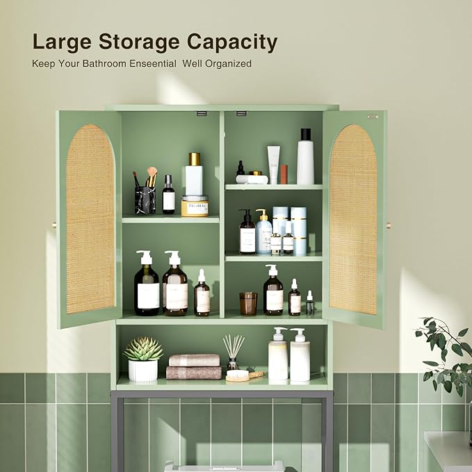 Rattan Over The Toilet Storage Cabinet, Bathroom Organizers and Storage Over - Image 5