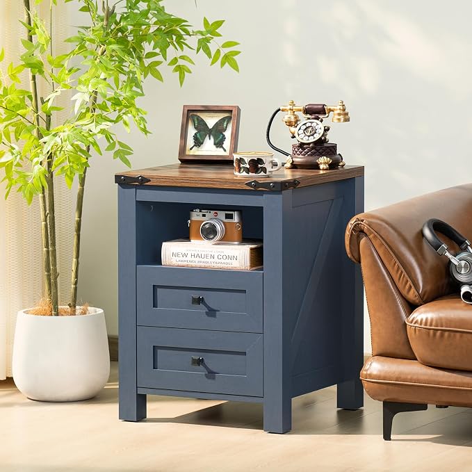 Nightstands Set of 2 with Charging Station, Farmhouse Night Stand with 2 - Image 4